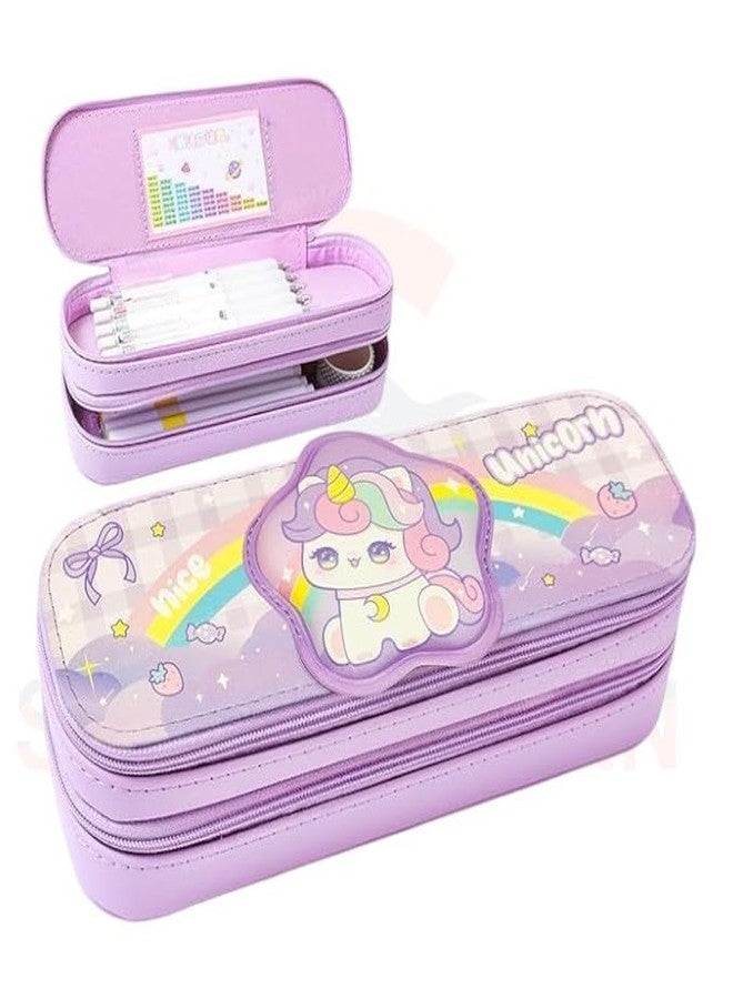 SAMVARDHAN Cartoon Theme Pouches for Girls - Multi-Purpose Zipper Pouch Case for School Kids, Stationary Organizer Box, Aesthetic Pencil Case for School & College Students (Unicorn) - Image 1